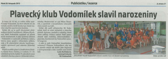 Plavecký klub Vodomílek slavil narozeniny