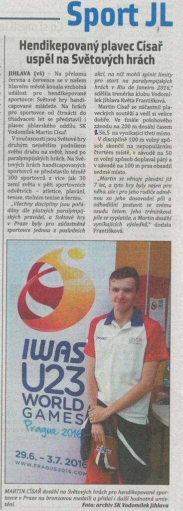 Hendikepovaný plavec Císař uspěl na Světových hrách